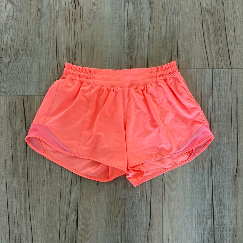 Lululemon Bright Coral Pink Athletic Hotty Hot Shorts
